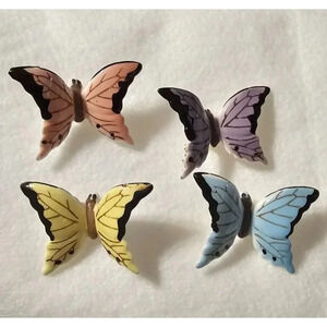 Vintage Hand Painted Japan Porcelain Butterfly Pins Pink, Lavender Pin Picks
